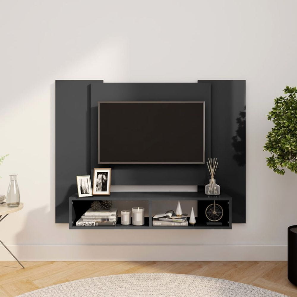 Vidaxl Nástenná TV skrinka lesklá sivá 120x23,5x90 cm drevotrieska